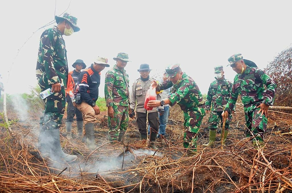 Menembus Gambut, Tim Mabes TNI Padamkan Sisa Api Karhutla