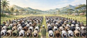 Ilustrasi Sholat Berjamaaah di Lapangan