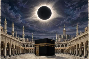 ilustrasi Gerhana Matahari Total Diatas Ka'bah